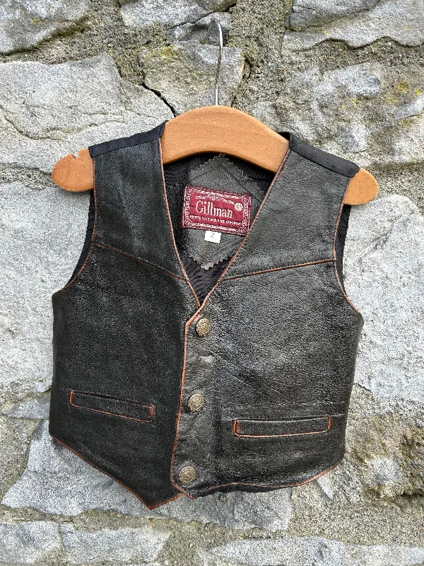 80s brown leather waistcoat 2y (92cm)