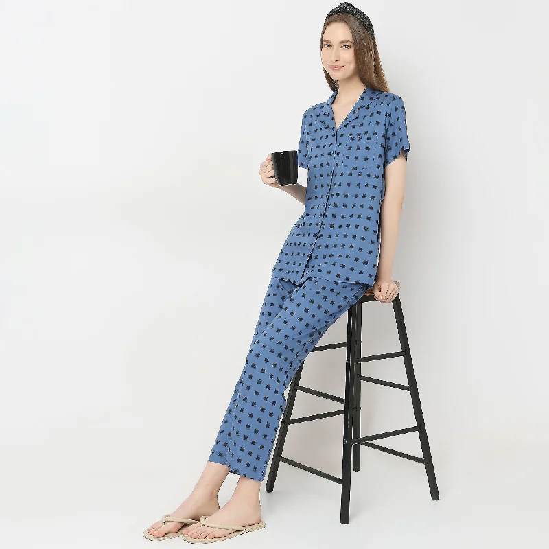 Regular Fit Printed Shirt with Pyjama Set