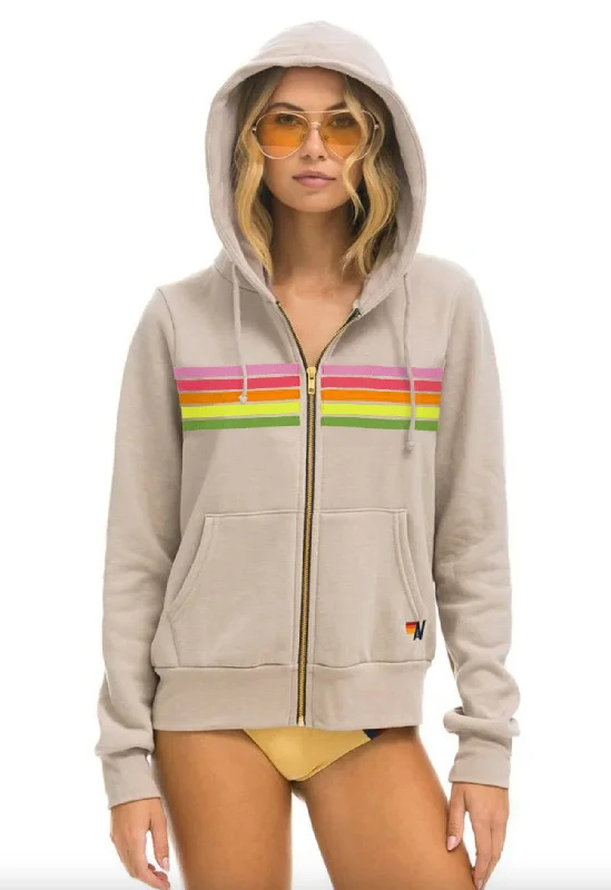 Workout SweatshirtsAviator Nation 5 Stripe Zip Unisex Hoodie in SAND // PINK // GREEN