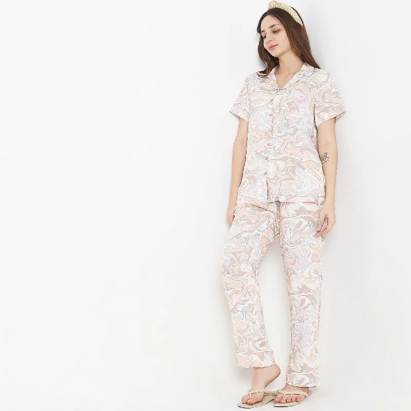 Regular Fit Printed Top with Pyjama Sleepwear Set