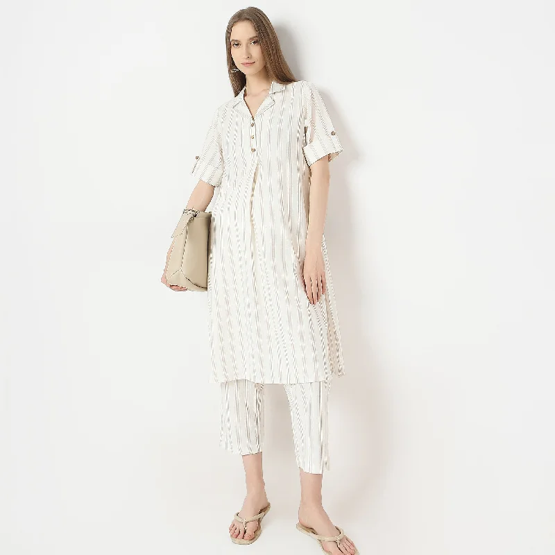 Flare Fit Striped Kurta with Pant Set