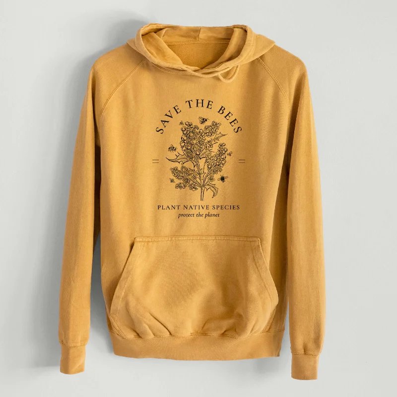 Velour SweatshirtsSave the Bees - Plant Native Species  - Mid-Weight Unisex Vintage 100% Cotton Hoodie