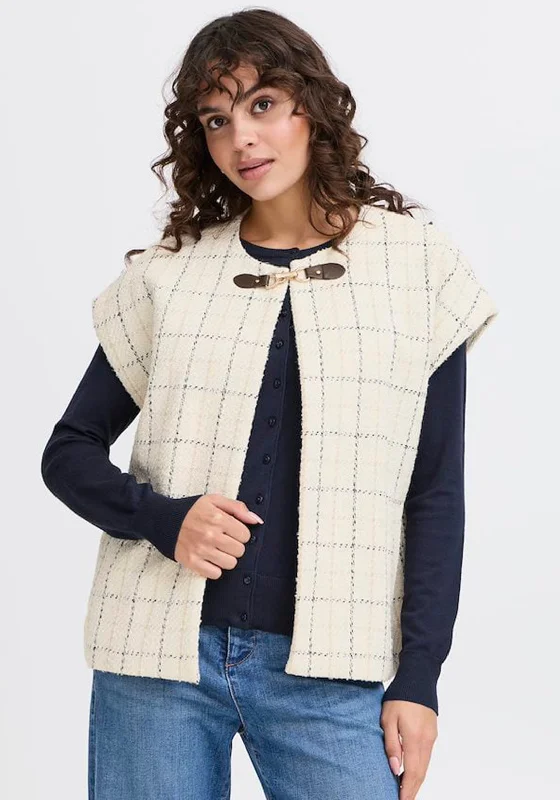 Fransa Chani Check Print Gilet, White Multi