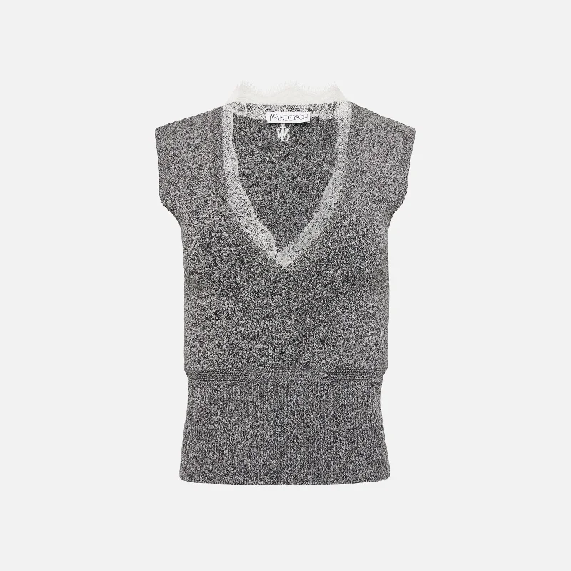 JW Anderson Lace Trim V-Neck Vest - Black / White