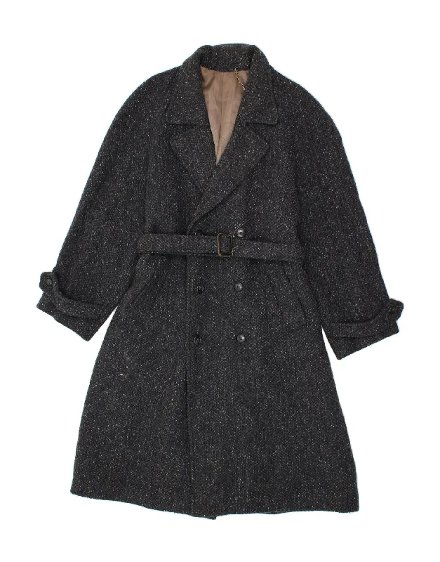 Retro OvercoatsGERRARD Womens Donegal Tweed Double Breasted Coat UK 14 Medium Grey