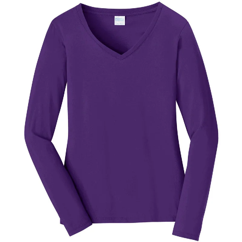 Port & Company Women's Team Purple Long Sleeve Fan Favorite V-Neck Tee