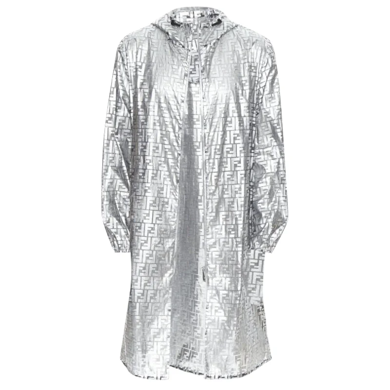 Punk OvercoatsFendi  Prints On metallic silver FF Zucca monogram anorak coat