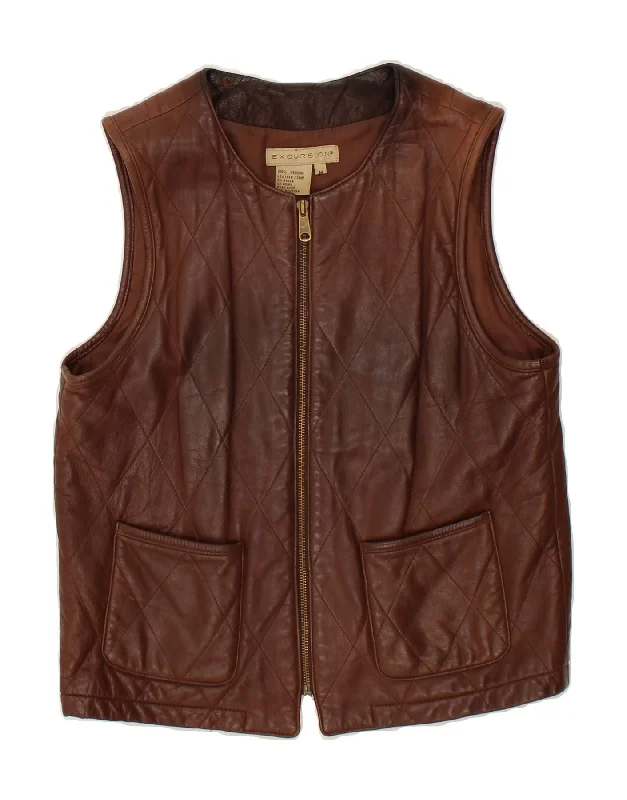 EXCURSION Womens Leather Gilet UK 12 Medium Brown Leather