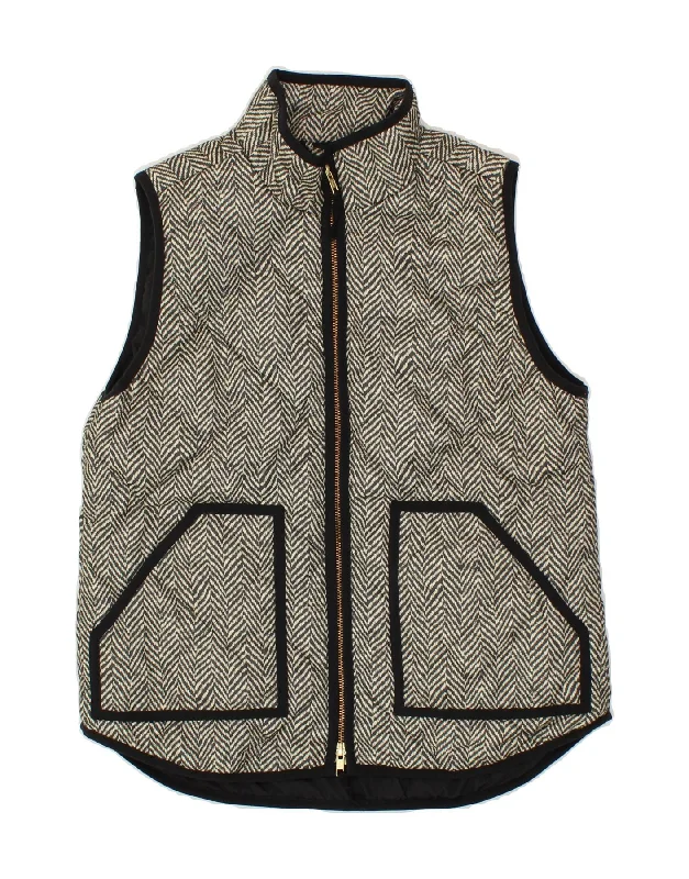 J. CREW Womens Quilted Gilet UK 10 Small Grey Herringbone Polyester