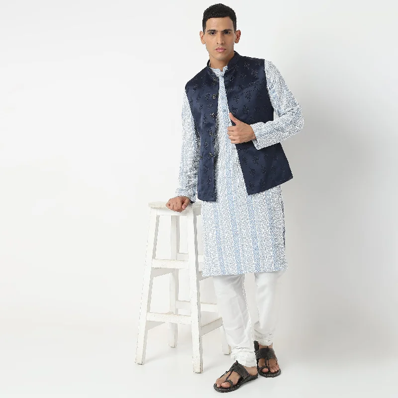 Regular Fit Embroidered Kurta with Chudidar Set