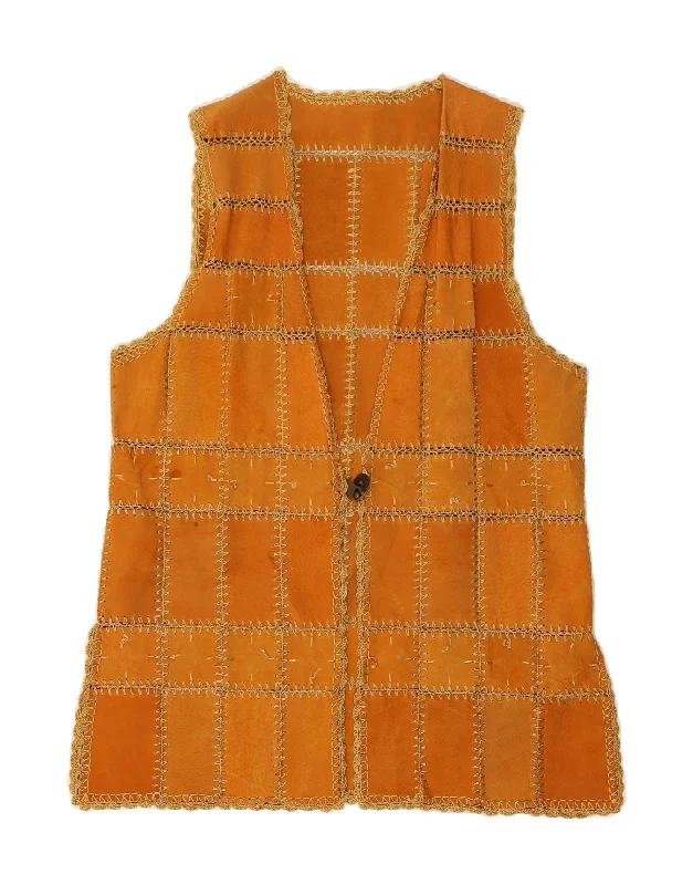 VINTAGE Womens Suede Gilet UK 12 Medium Brown Patchwork