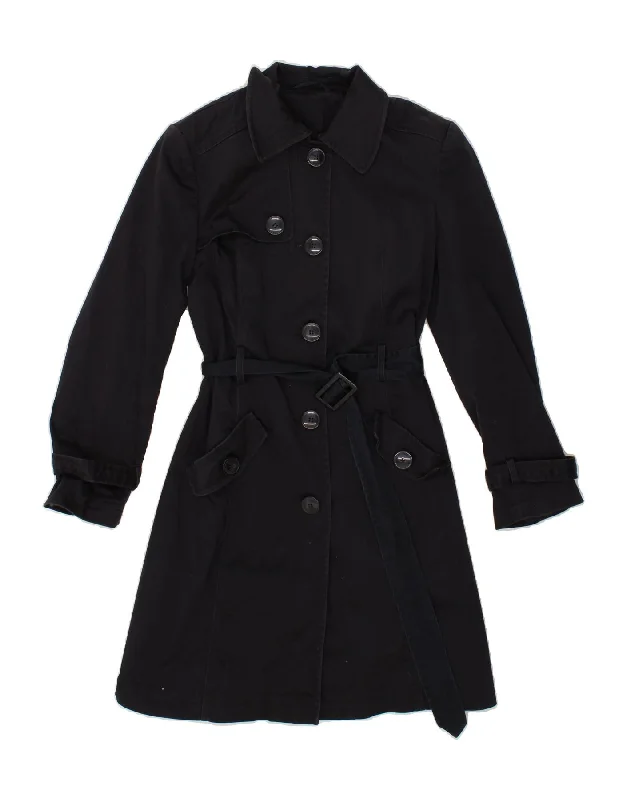 Flannel OvercoatsLAURA ASHLEY Womens Trench Coat UK 12 Medium Navy Blue