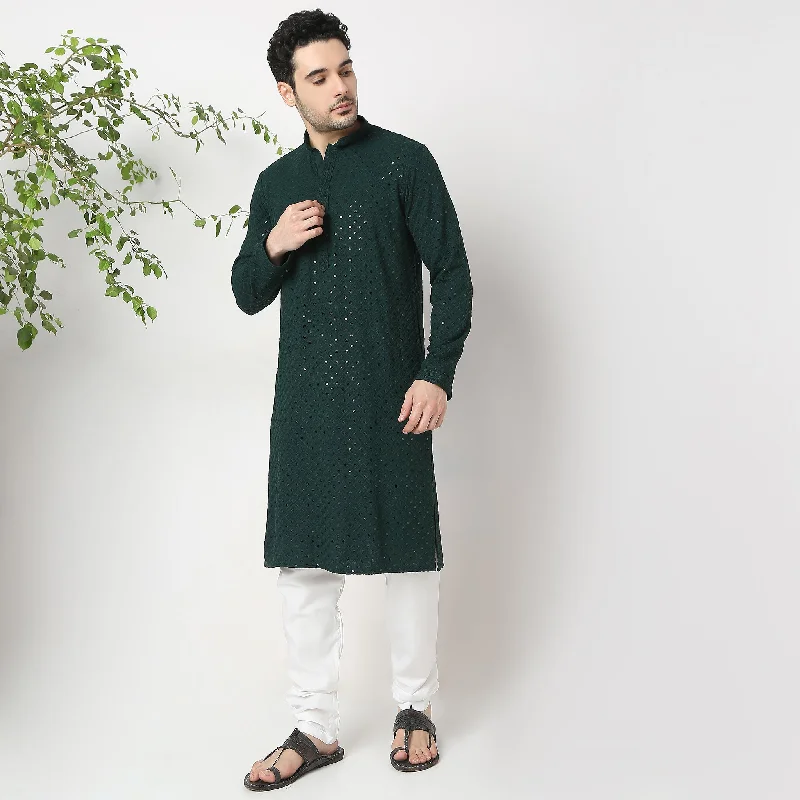 Regular Fit Embroidered Kurta with Pant Set