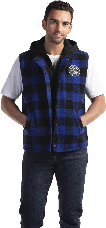 VT155 - Custom Wool plaid vest with fleece fooler & hood