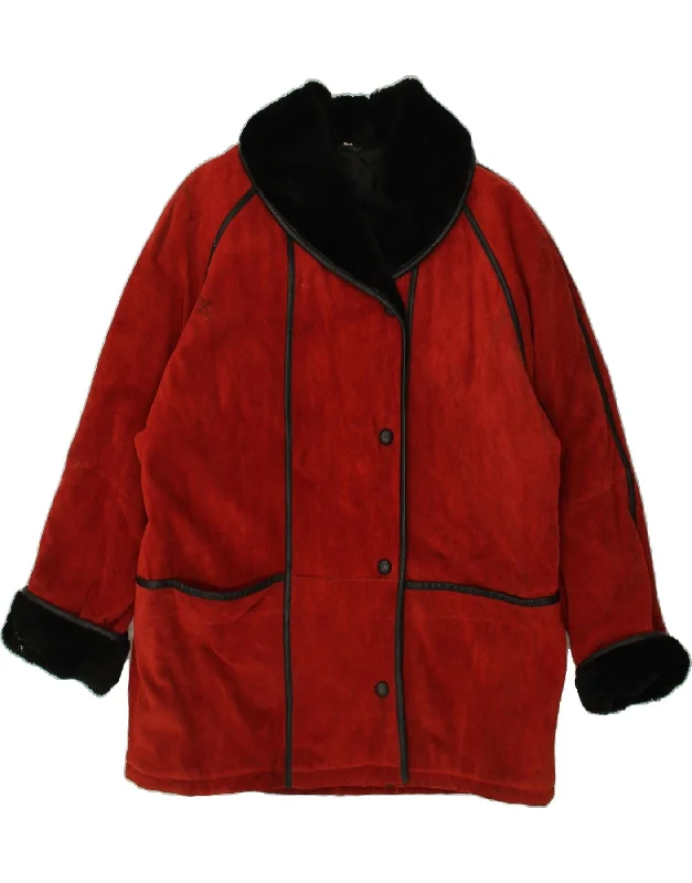 Nylon OvercoatsVINTAGE Womens Shearling Coat EU 40 Medium Red