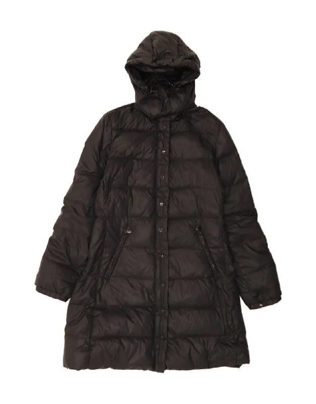 Rainproof OvercoatsBENETTON Womens Hooded Padded Coat IT 46 Large Black Polyester