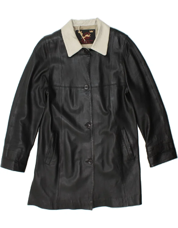 Button-Up OvercoatsVENEZIA Womens Leather Coat UK 12 Medium Black Leather