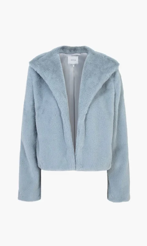 Hooded OvercoatsEuna Faux Fur Coat In Glacier Blue