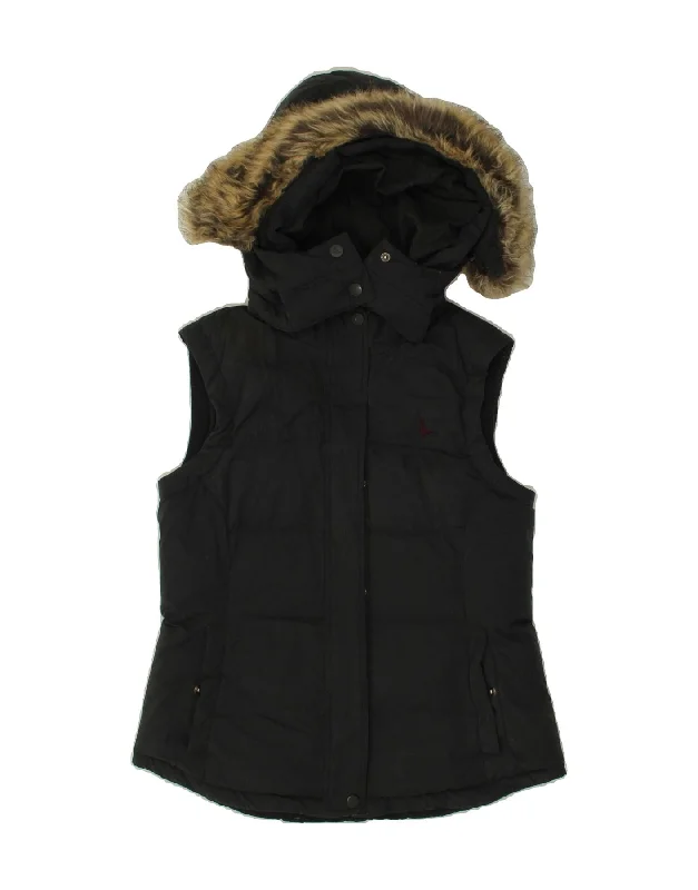 JACK WILLS Womens Superior Hooded Padded Gilet UK 10 Small Black