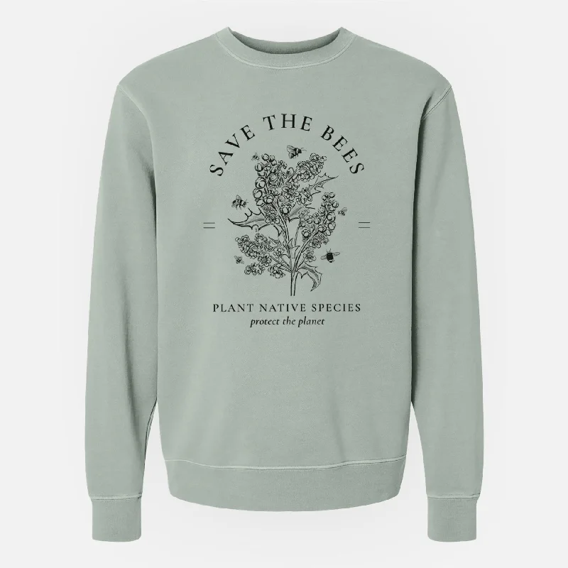 Collaborative SweatshirtsSave the Bees - Plant Native Species - Unisex Pigment Dyed Crew Sweatshirt