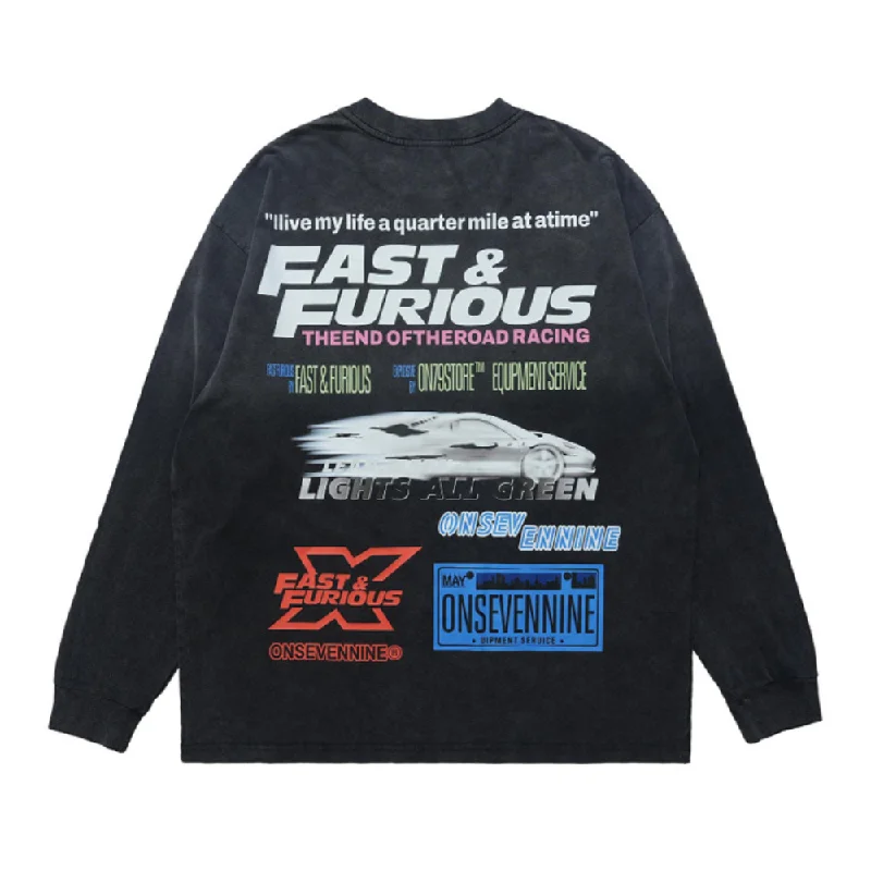 Outdoor SweatshirtsRacing Print Washed Sweatshirt