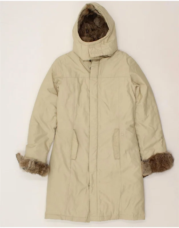 Military OvercoatsWOOLRICH Womens Hooded Padded Coat UK 6 XS Beige Cotton