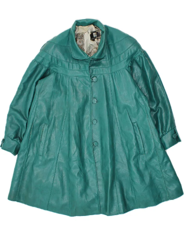 Pocketed OvercoatsVINTAGE Womens Leather Coat UK 10 Small Green