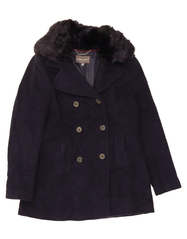 Sherpa OvercoatsLAURA ASHLEY Womens Pea Coat UK 12 Medium Navy Blue Wool