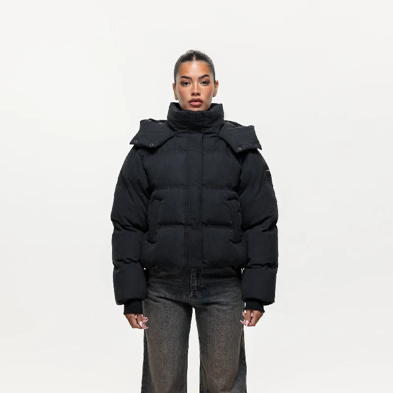 Windproof OvercoatsAdapt Black Puffer Coat