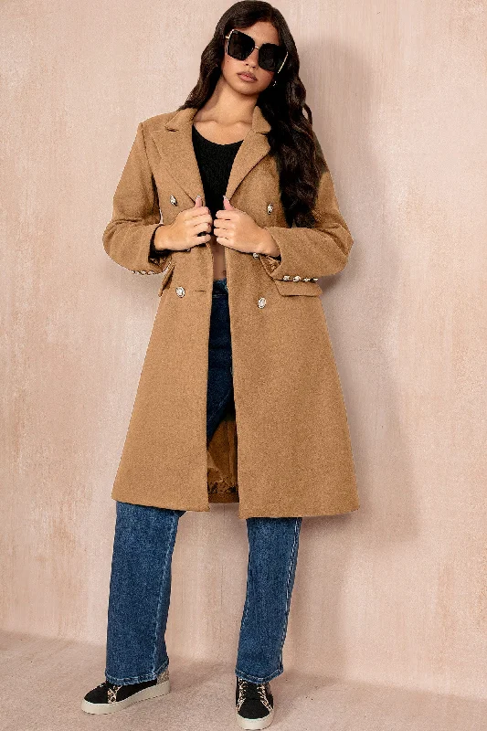 Hip-Hop OvercoatsWinona Camel Longline Double Breasted Coat