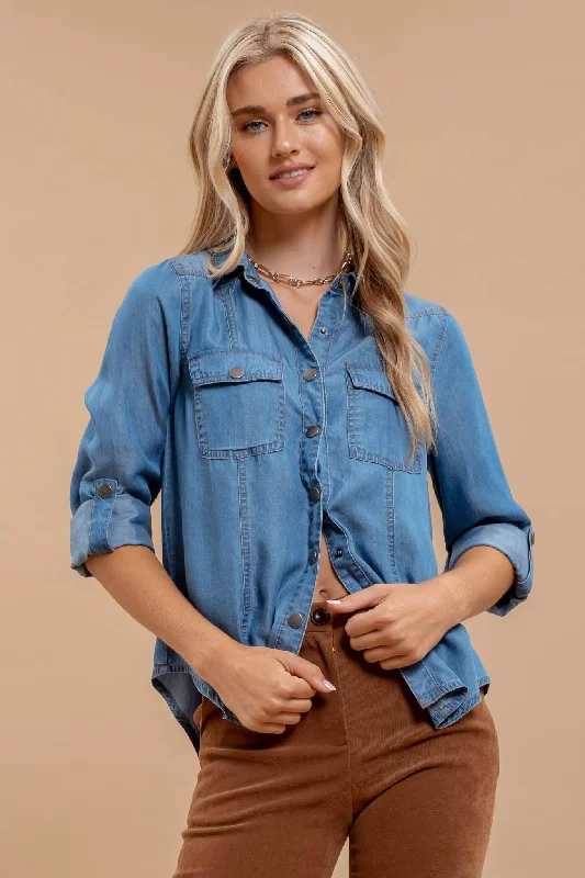 Chambray Collared Button Down Shirt