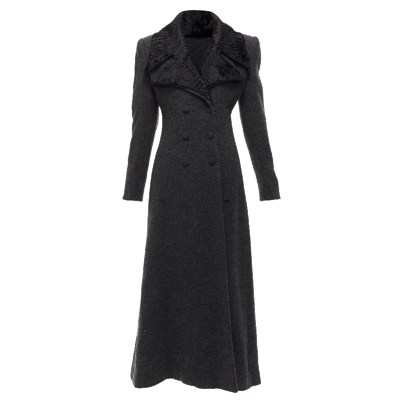 Single-Breasted CoatsFendi Astrakhan Fur Collar Virgin Wool Blend Longline Coat