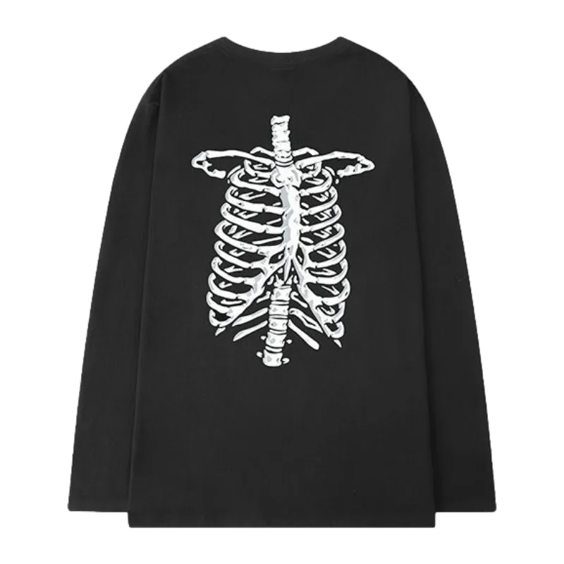 Longline HoodiesLetter Skeleton Graphic Long Sleeve Shirt