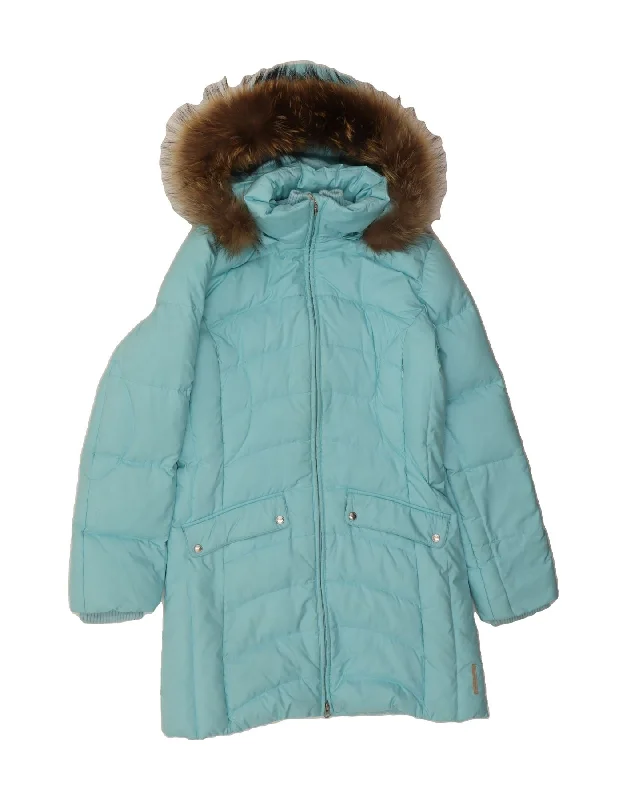 Ruffled OvercoatsESCADA Womens Hooded Padded Coat EU 36 Small Blue Polyester Winter