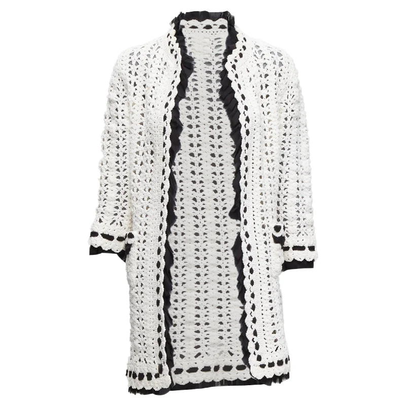 Branded OvercoatsChanel crochet knitsilk trim cardigan coat