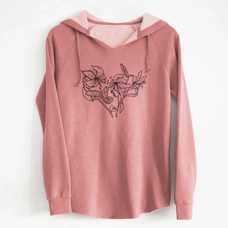 Fringed HoodiesHummingbird with Lillies Heart - Cali Wave Hooded Sweatshirt