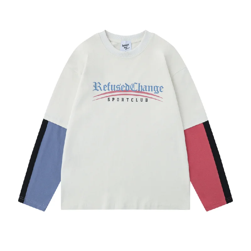 Fitted SweatshirtsAmerican Contrast Color Fake Two-Piece Sweatshirt