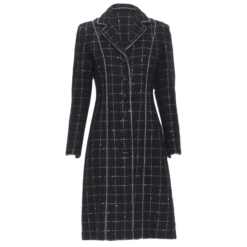 Parka OvercoatsLuisa Beccaria silver check glitter tweed embellished long coat