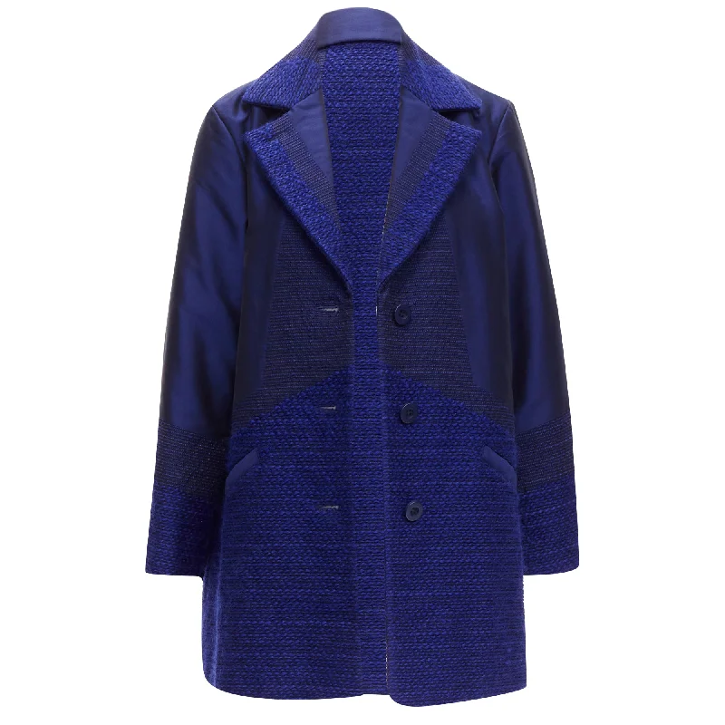 Silk OvercoatsIssey Miyake cobalt taffeta tweed multi-texture jacket coat