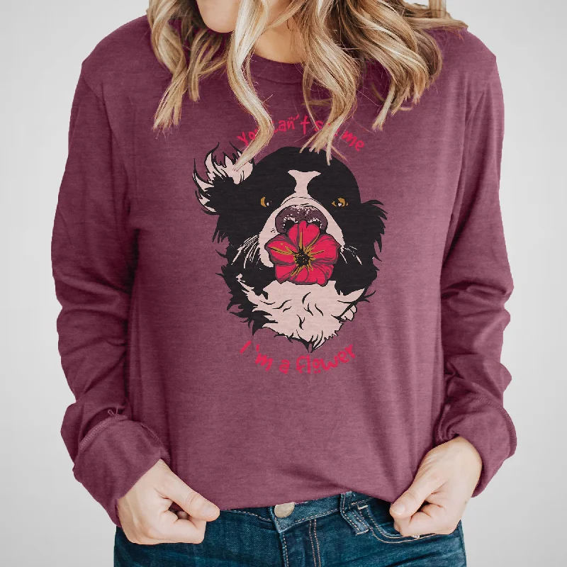 Border Collie, Flowers, Dog - Adult Unisex Long Sleeve Tee