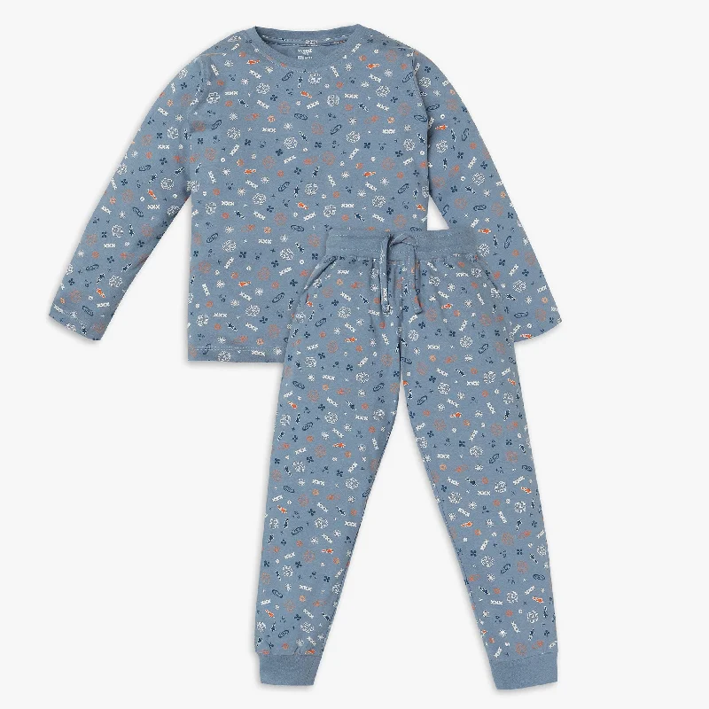 Boys Regular Fit Printed T-Shirt with Trackpant Sleepwear Set