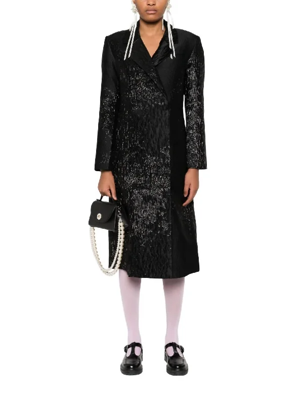 Leather OvercoatsLong Sleeve Straight Coat In Black Impressionist Hue