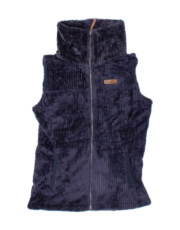 COLUMBIA Womens Fleece Gilet UK 14 Medium Navy Blue Polyester