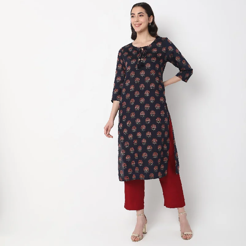 Straight Fit Printed Kurta with Churidar & with Dupatta Set