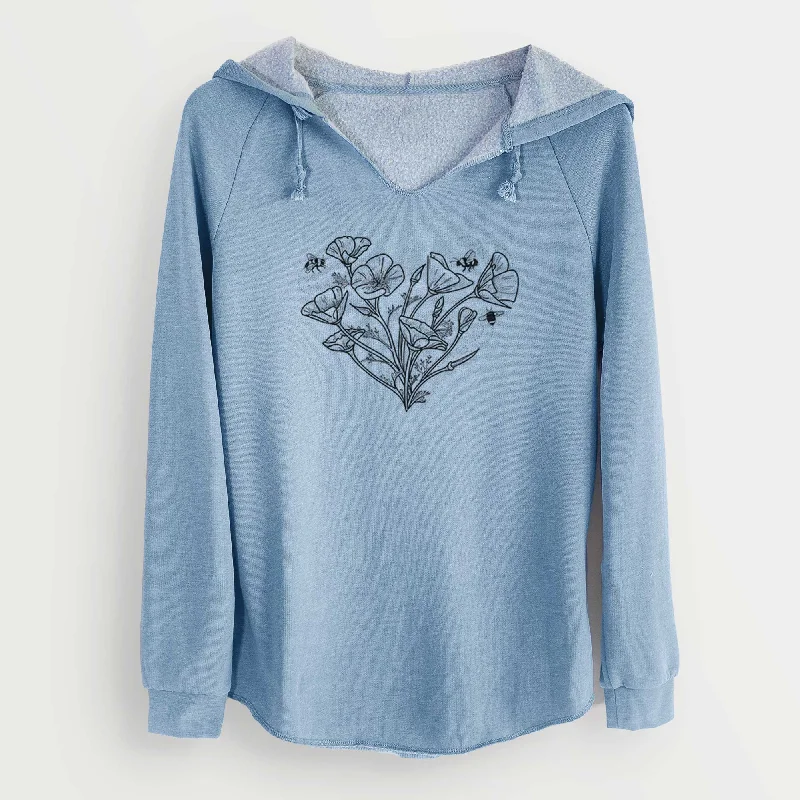 Travel SweatshirtsCalifornia Poppy Heart - Cali Wave Hooded Sweatshirt