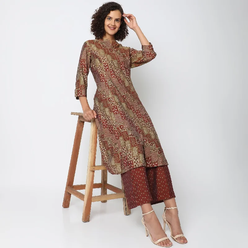 Regular Fit Printed Kurta with Pant Set