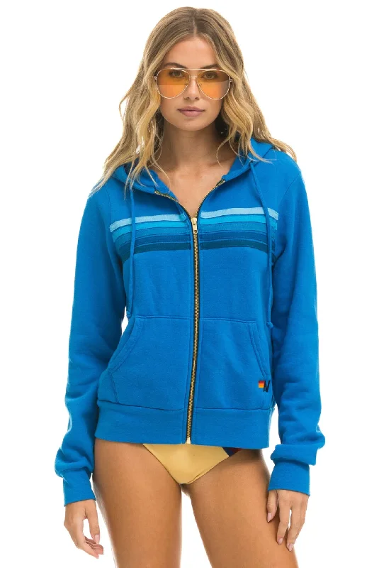 Minimalist SweatshirtsAviator Nation 5 Stripe Zip Unisex Hoodie in NEON OCEAN // BLUE