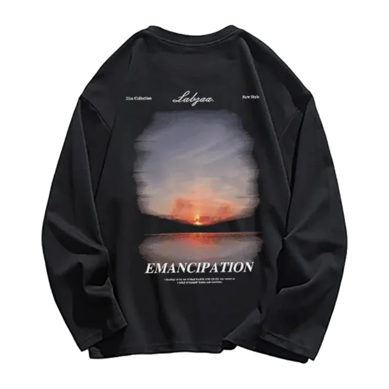 Cotton HoodiesSunrise Landscape Print Sweatshirt