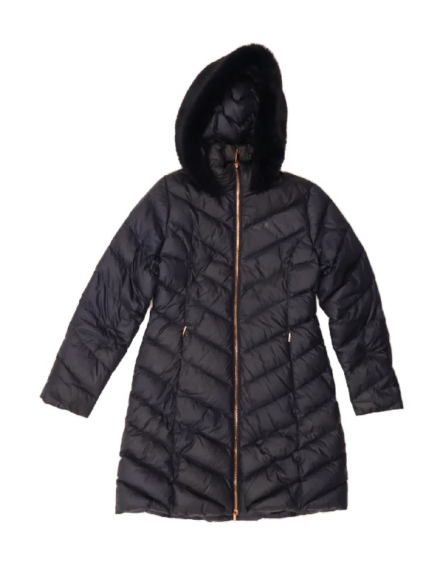 Fringed OvercoatsTED BAKER Womens Hooded Padded Coat Size 2 Small Navy Blue Polyamide