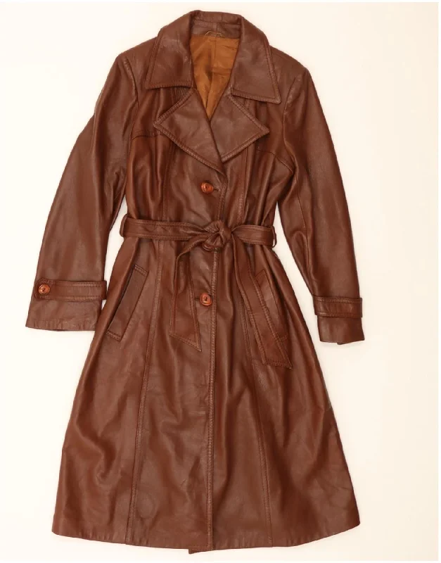 Spring OvercoatsVINTAGE Womens Leather Coat IT 46 Large Brown Leather